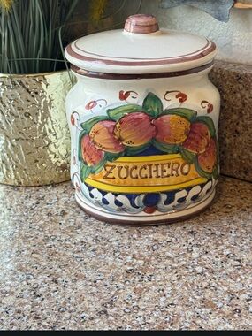 VIETRI Italian Pottery Zucchero Sugar Canister With Lid | Hand Painted